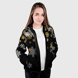 Куртка с капюшоном женская Снежинки объемные золотистые, цвет: 3D-черный — фото 2