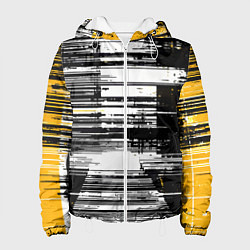 Куртка с капюшоном женская Горизонтальные чёрные линии на бело-жёлтом фоне, цвет: 3D-белый