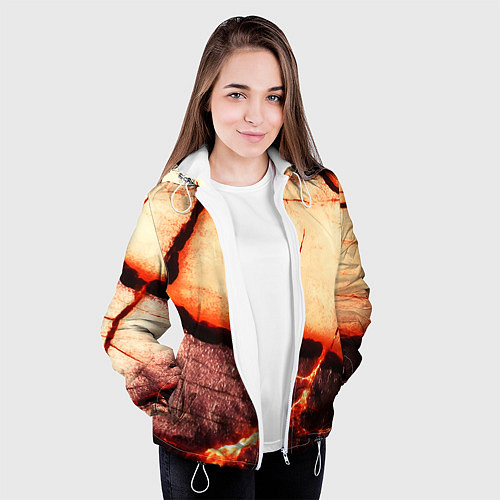 Женская куртка Трещины на абстрактном красном фоне / 3D-Белый – фото 3