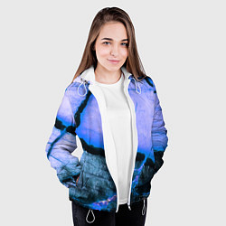 Куртка с капюшоном женская Трещины на абстрактном синем фоне, цвет: 3D-белый — фото 2