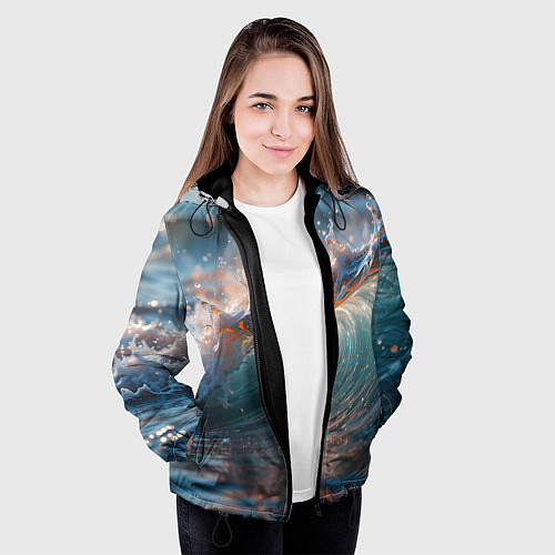 Женская куртка Волна и блики солнца / 3D-Черный – фото 3
