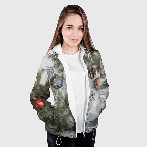 Женская куртка Новогодние ветки / 3D-Белый – фото 3