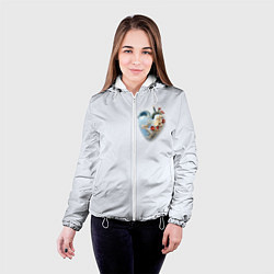 Куртка с капюшоном женская Сердце и ветка цветущая сакура с цветами, цвет: 3D-белый — фото 2