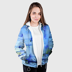 Куртка с капюшоном женская Чёрные пятна на синем фоне абстракция, цвет: 3D-белый — фото 2