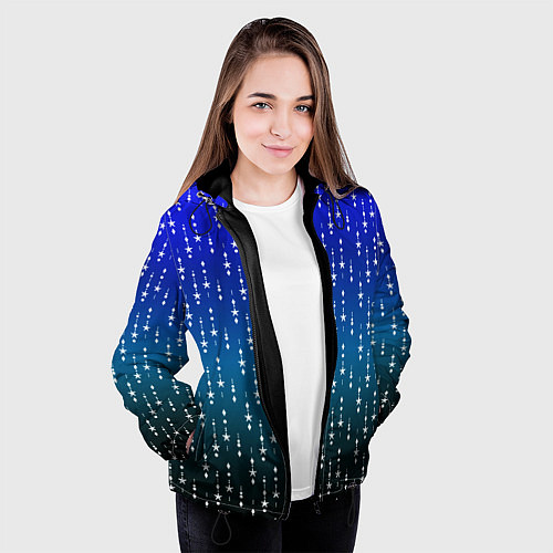 Женская куртка Градиент сине-зелёный со звёздочками / 3D-Черный – фото 3