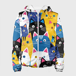 Куртка с капюшоном женская Много цветных котиков, цвет: 3D-белый