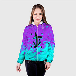 Куртка с капюшоном женская Doom краски неон лого, цвет: 3D-белый — фото 2
