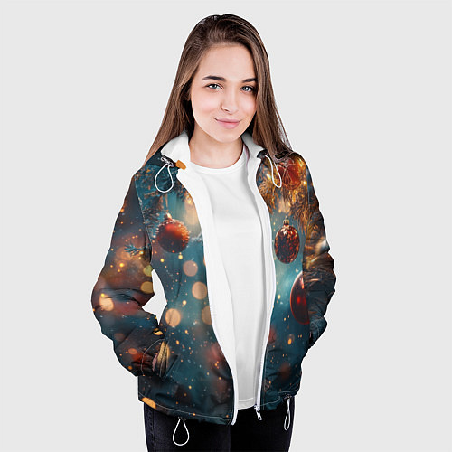 Женская куртка Новый год боке стиль / 3D-Белый – фото 3