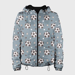 Куртка с капюшоном женская Футбольные мячи и звезды на голубом, цвет: 3D-черный