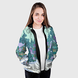 Куртка с капюшоном женская Новый год - двор, цвет: 3D-черный — фото 2