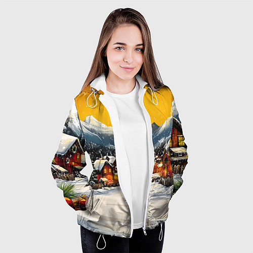 Женская куртка Ламповый новый год - домики / 3D-Белый – фото 3