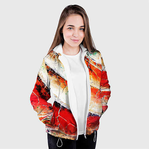 Женская куртка Красно-белая волнистая абстракция / 3D-Белый – фото 3