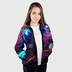Куртка с капюшоном женская Перья неоновой птицы, цвет: 3D-черный — фото 2