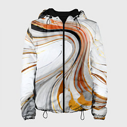 Куртка с капюшоном женская Волнистые чёрно-жёлтые линии на белом фоне, цвет: 3D-черный