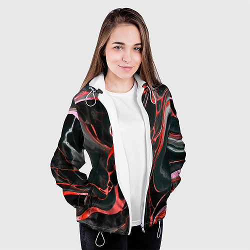 Женская куртка Красно-чёрный мрамор / 3D-Белый – фото 3