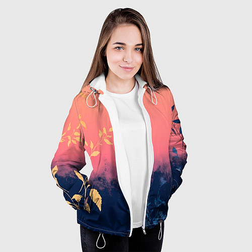 Женская куртка Листья на сине-розовом фоне - нейросеть / 3D-Белый – фото 3