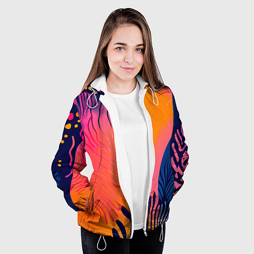 Женская куртка Векторная абстракция с растениями - нейросеть / 3D-Белый – фото 3