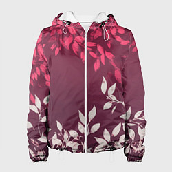 Куртка с капюшоном женская Листья на бордовом фоне - нейросеть, цвет: 3D-белый
