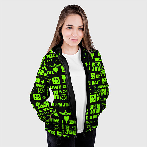 Женская куртка Bon Jovi кислотный паттерн / 3D-Черный – фото 3