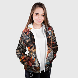 Куртка с капюшоном женская Мифические существа в стиле татуировки Ирезуми, цвет: 3D-белый — фото 2