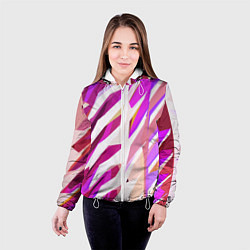Куртка с капюшоном женская Бело-розовая абстракция, цвет: 3D-белый — фото 2
