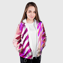 Куртка с капюшоном женская Бело-розовая абстракция, цвет: 3D-белый — фото 2