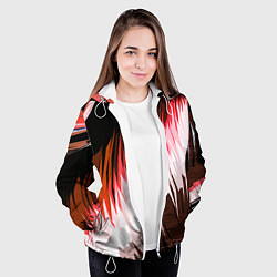 Куртка с капюшоном женская Красно-белая абстракция на чёрном фоне, цвет: 3D-белый — фото 2