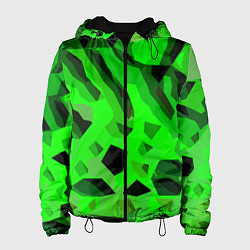 Куртка с капюшоном женская Чёрно-зелёная пористая абстракция, цвет: 3D-черный