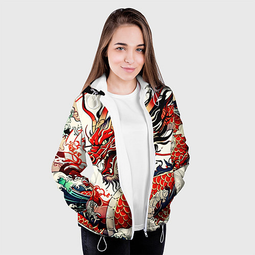 Женская куртка Красный дракон в японском стиле ирезуми / 3D-Белый – фото 3