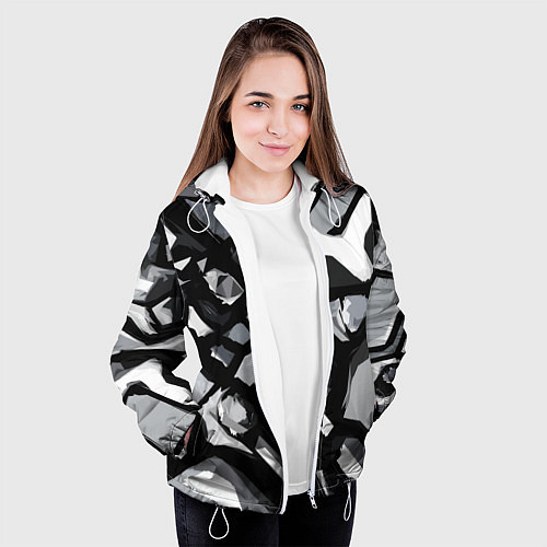 Женская куртка Чёрно-серая абстракция / 3D-Белый – фото 3