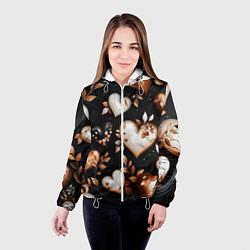 Куртка с капюшоном женская Сердечки и листочки, цвет: 3D-белый — фото 2