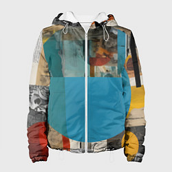 Куртка с капюшоном женская Абстрактный ретро коллаж, цвет: 3D-белый