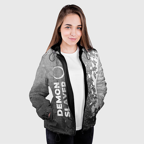 Женская куртка Demon Slayer - grey gradient по-вертикали / 3D-Черный – фото 3