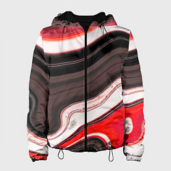Куртка с капюшоном женская Волнистые горизонтальные чёрно-красные полосы на б, цвет: 3D-черный