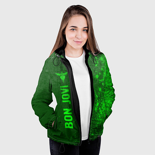 Женская куртка Bon Jovi - green gradient по-вертикали / 3D-Черный – фото 3