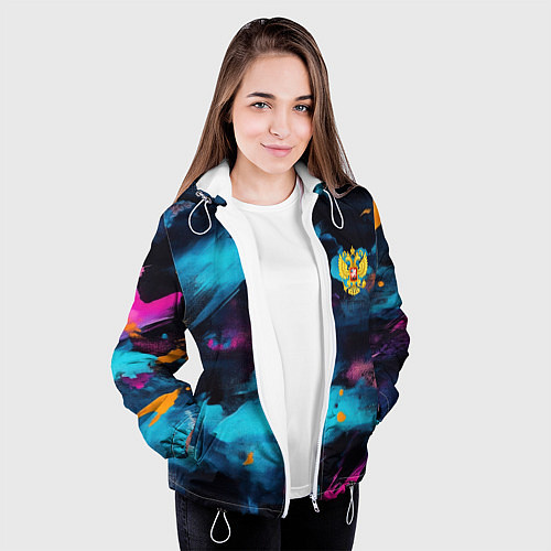 Женская куртка Герб РФ на текстурном камуфляже / 3D-Белый – фото 3