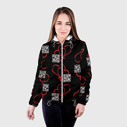 Куртка с капюшоном женская Сердца и код любви на черном, цвет: 3D-белый — фото 2