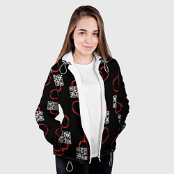 Куртка с капюшоном женская Сердца и код любви на черном, цвет: 3D-белый — фото 2