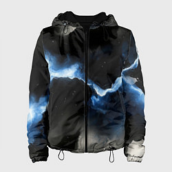 Куртка с капюшоном женская Синий разлом на черной плите текстура, цвет: 3D-черный
