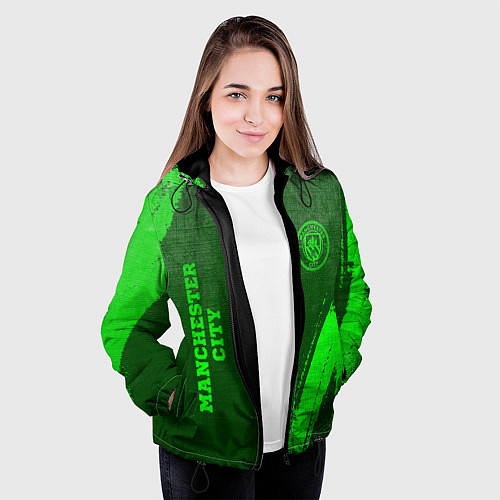 Женская куртка Manchester City - green gradient вертикально / 3D-Черный – фото 3