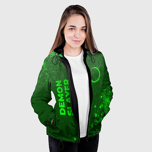 Женская куртка Demon Slayer - green gradient вертикально / 3D-Черный – фото 3