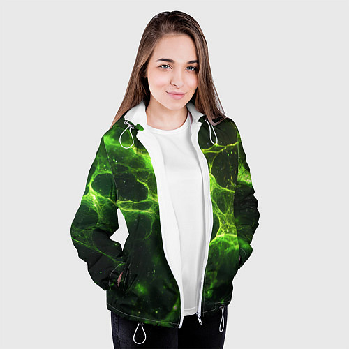 Женская куртка Зеленые волокна текстура / 3D-Белый – фото 3