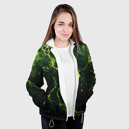 Женская куртка Зеленые волокна - текстура / 3D-Белый – фото 3