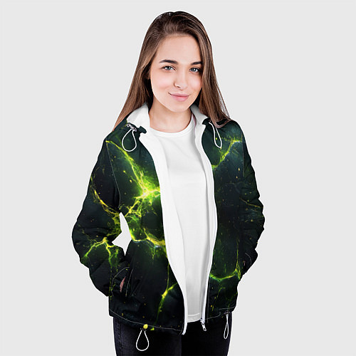 Женская куртка Разбитая плита с зеленым светом / 3D-Белый – фото 3