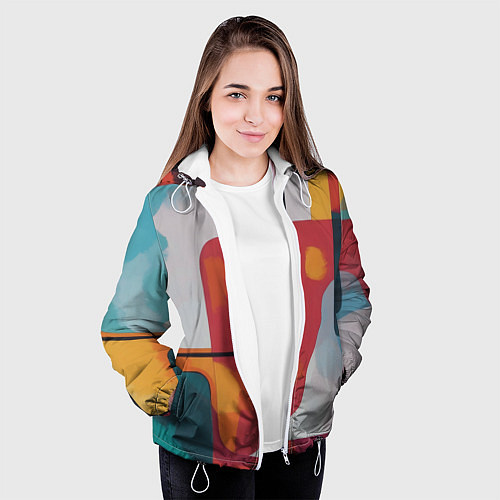Женская куртка Абстракция с прямоугольниками / 3D-Белый – фото 3