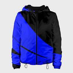 Куртка с капюшоном женская Чёрный с синим двуцветный с полосой, цвет: 3D-черный