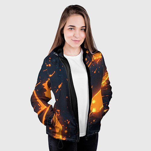 Женская куртка Оранжевая краска в движении / 3D-Черный – фото 3