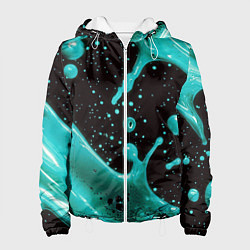 Куртка с капюшоном женская Голубая краска и капли, цвет: 3D-белый