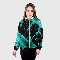 Куртка с капюшоном женская Голубая краска и капли, цвет: 3D-белый — фото 2