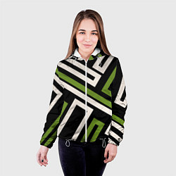 Куртка с капюшоном женская Прямоугольники по диагонали-зеленый, черный, цвет: 3D-белый — фото 2
